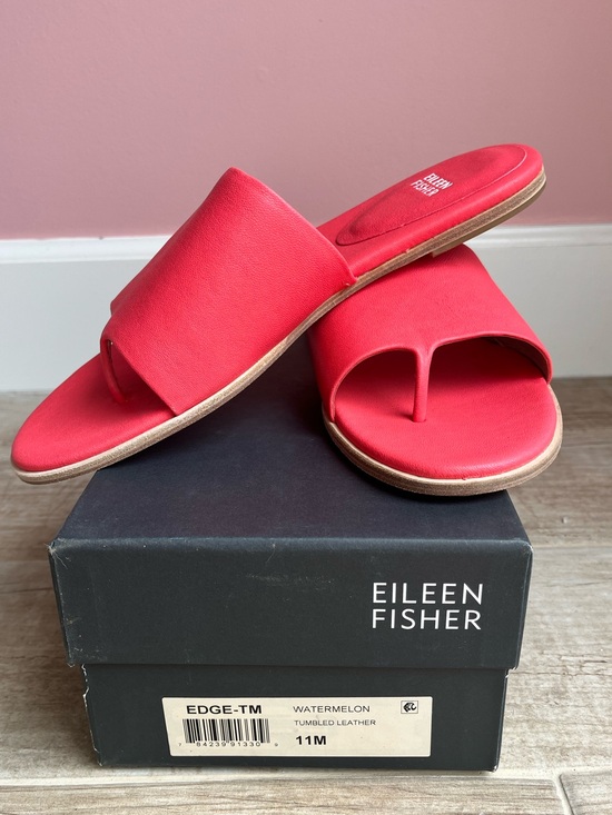 Eileen Fisher Shoes - Eileen Fisher Edge Tumbled Leather Slide Sandals Watermelon Size 11 NIB